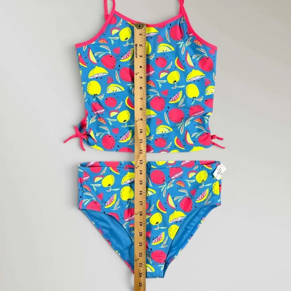 NWT Epic Threads Tankini 2 Piece Swimsuit Vivid Sky Blue Fruit Size Girl's XL